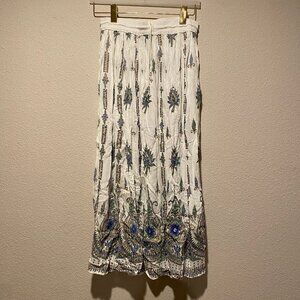 Boho White Paisley Embroidered Skirt – Handmade in India, Size‎ 34”